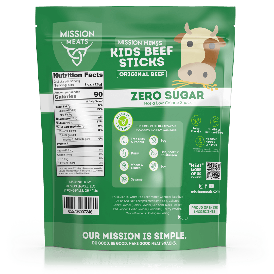 Kids Beef Sticks (100% Grass Fed & Pasture Raised Beef, Sugar & Allergen Free)
