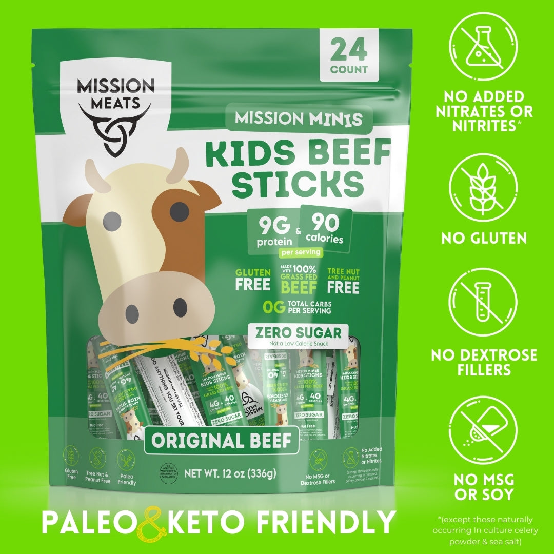 Kids Beef Sticks (100% Grass Fed & Pasture Raised Beef, Sugar & Allergen Free)