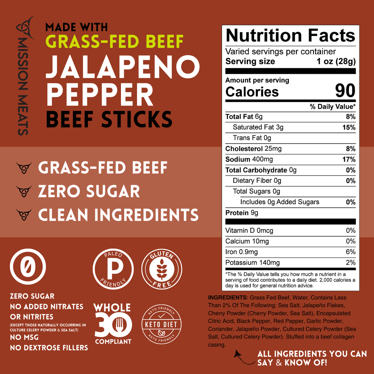 Grass Fed Beef Sticks, Jalapeno