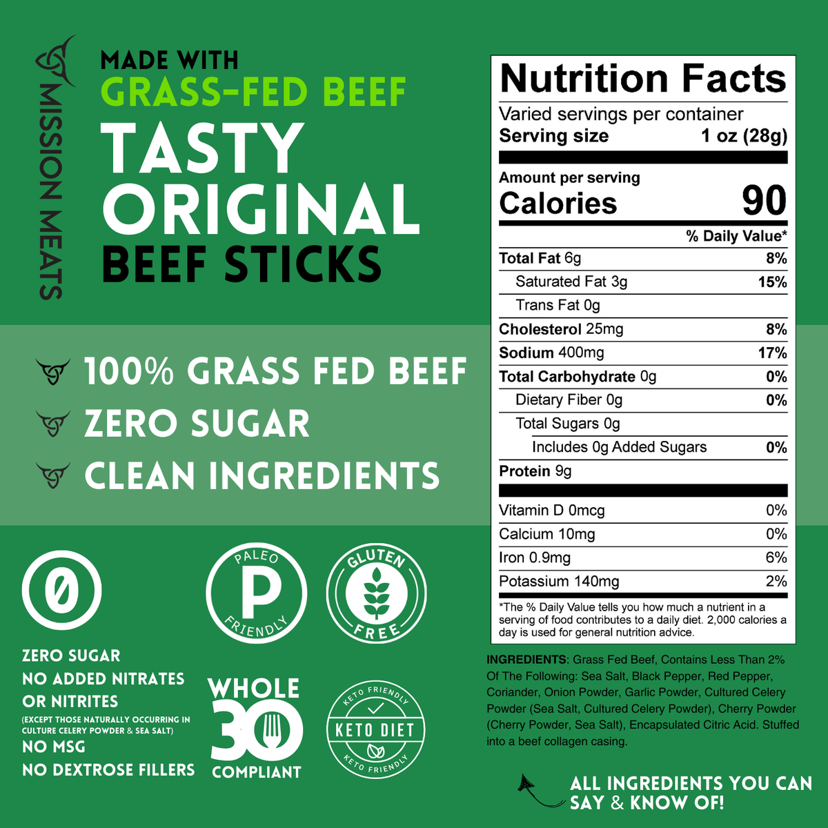 Grass Fed Beef Sticks, Original