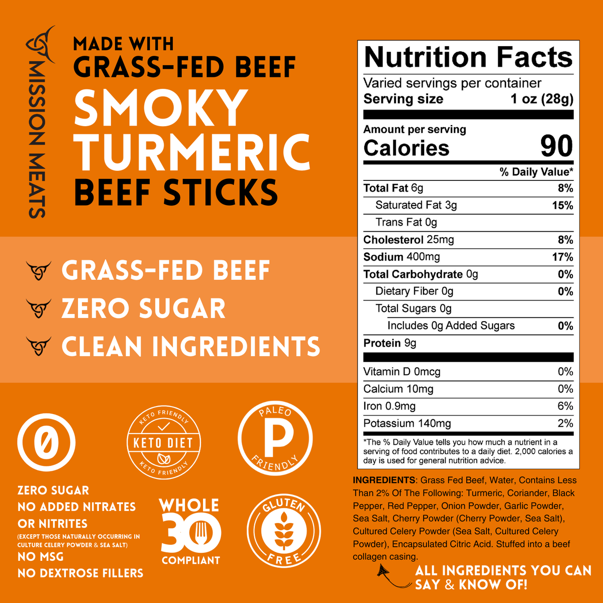 Grass Fed Beef Sticks (100% Grass Fed & Pasture Raised Beef, Clean Ingredients, Sugar Free)