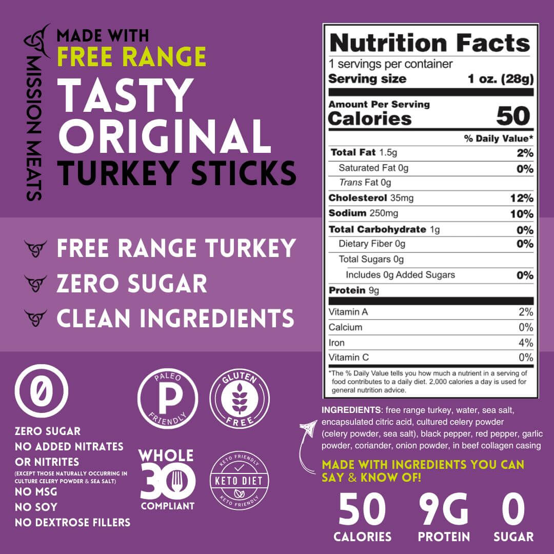 Wholesale - Free Range Turkey Sticks, Zero Sugar (Full Case, 144 Sticks)