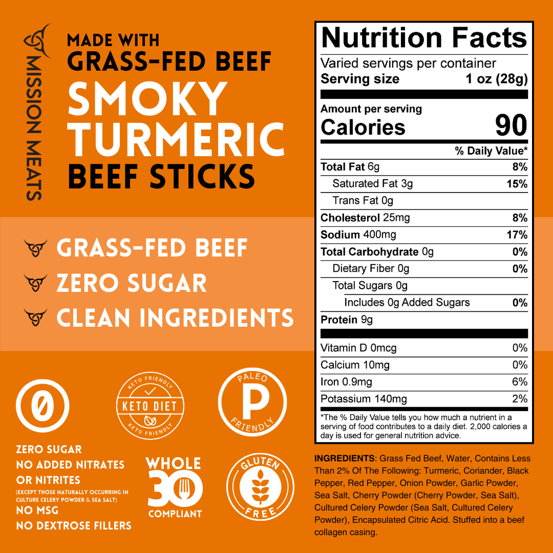 Grass Fed Beef Sticks (100% Grass Fed & Pasture Raised Beef, Clean Ingredients, Sugar Free)